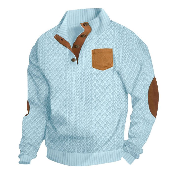 Knitted sweater for men with high collar and button placket Lune London
