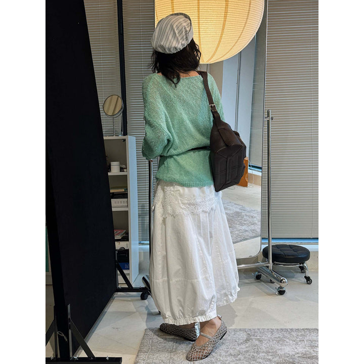 Ladies Airy Mohair-Mix Sweater with Soft Fuzzy Look and Dropped Shoulder Dropp