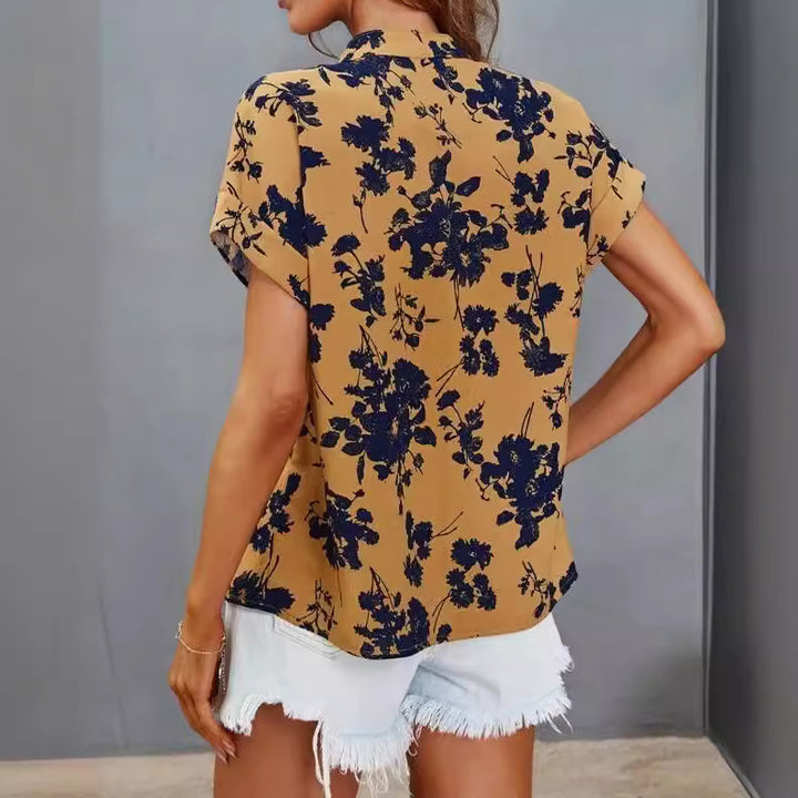Casual blouse for women with floral pattern and short button placket Lune London
