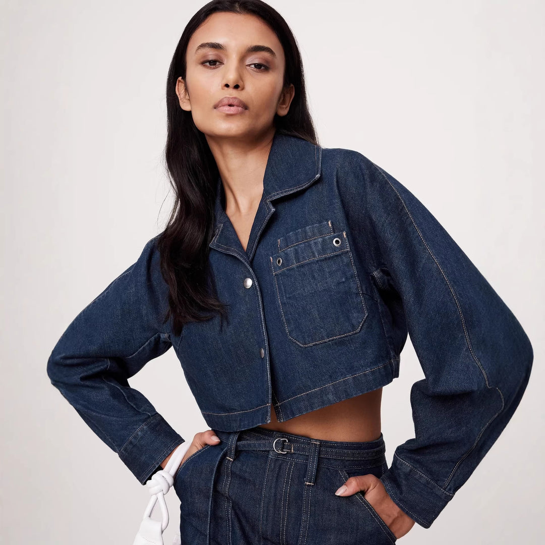 Women's Denim Crop Jacket and Mini Skirt Set Lune London