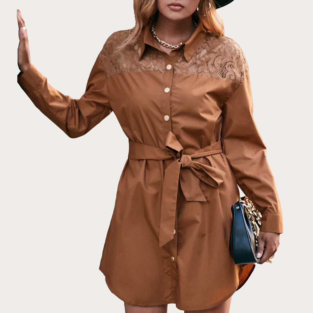 Shirt dress for women with lace and adjustable belt Lune London