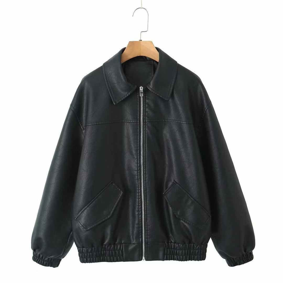 Fashion faux leather jacket for women with applied pockets Lune London