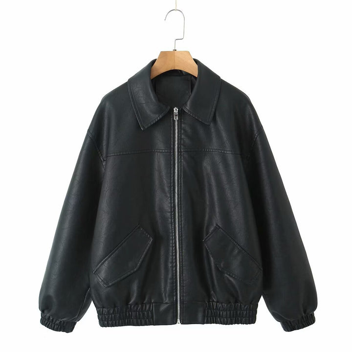 Fashion faux leather jacket for women with applied pockets Lune London