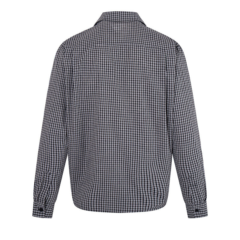 Men's Overshirt Blouson in Check Pattern with Elastic Waistband and Shirt Collar Amarae