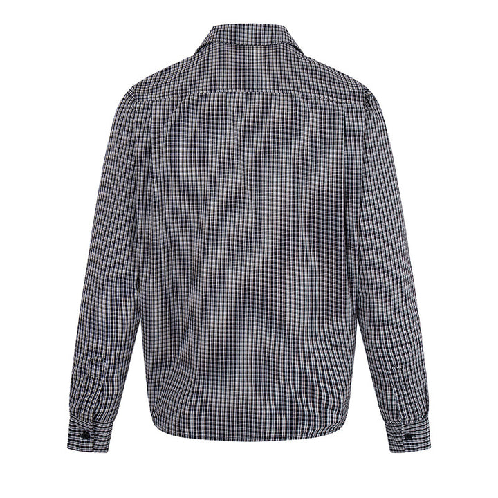 Men's Overshirt Blouson in Check Pattern with Elastic Waistband and Shirt Collar Amarae
