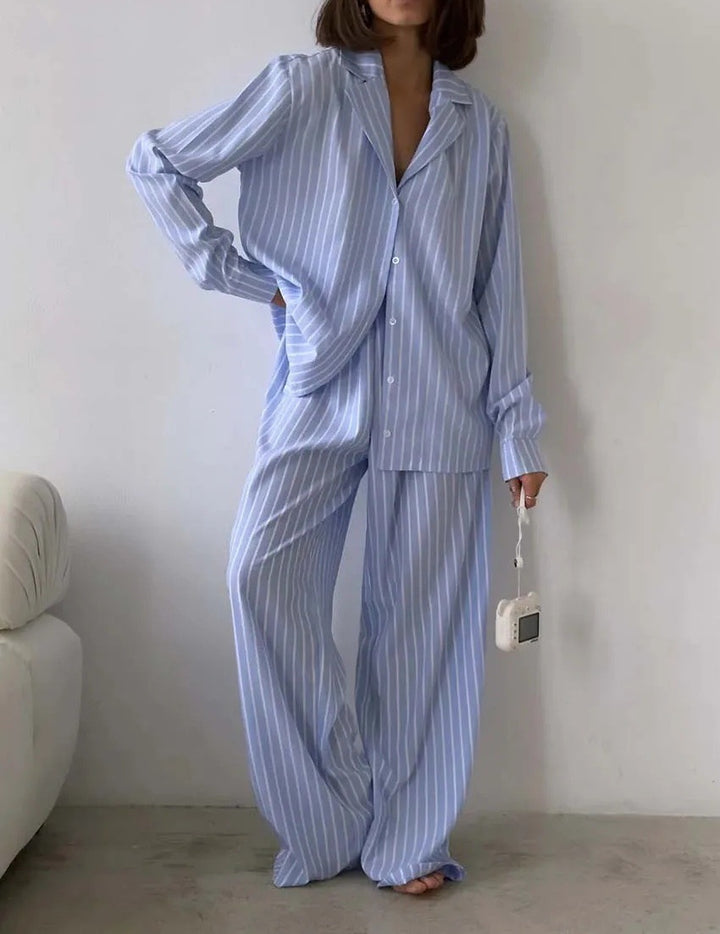 Ladies Luxurious Chic Striped Pajama Set