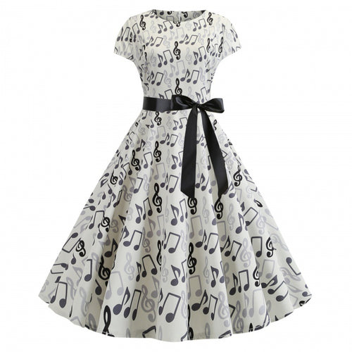 Robe Rockabilly pour femmes avec motif musical et design ajusté Chic & Stil
