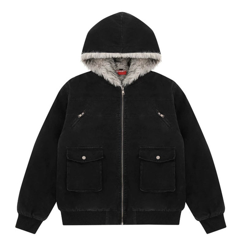 Women's padded hooded jacket with faux fur lining, cargo pockets and elastic cuffs Amarae