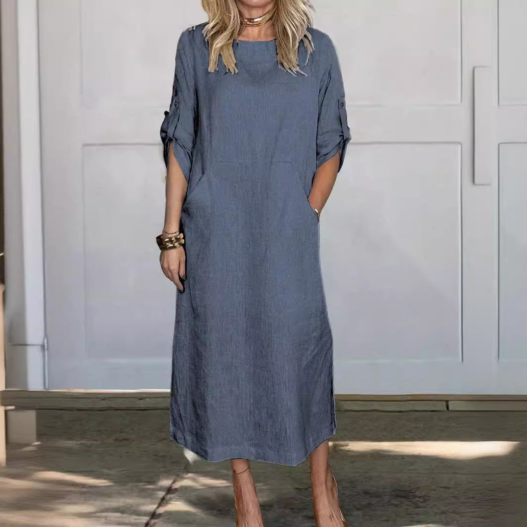 Women Casual Linen Dress with Practical Pockets and Stylish Button Details Lune London