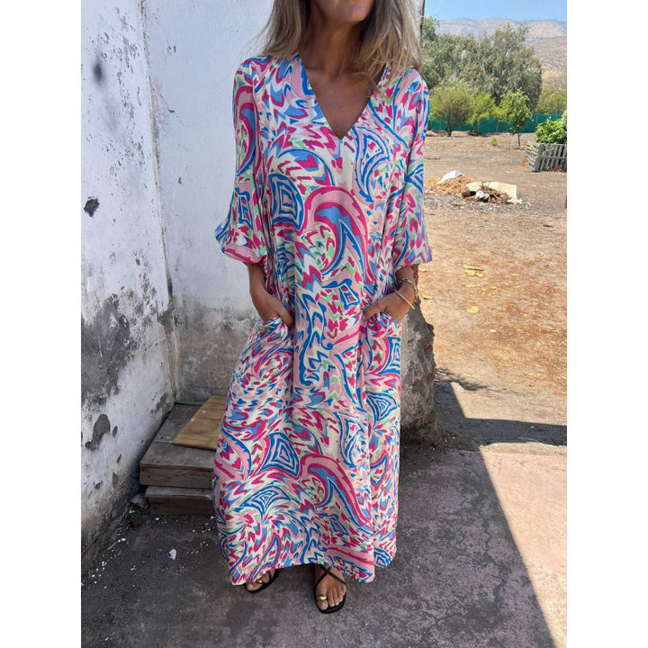 Casual maxi dress for women with V-neck and voluminous sleeves Lune London