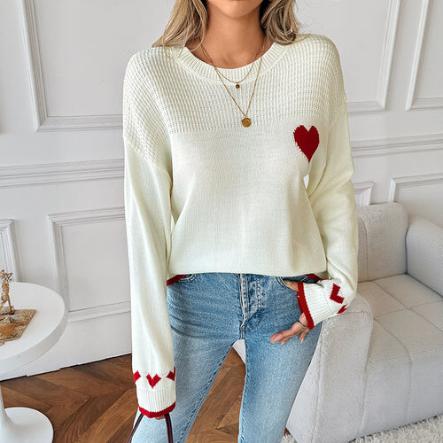 Sweater pour femmes avec motif cœur et détails contrastants Chic & Stil