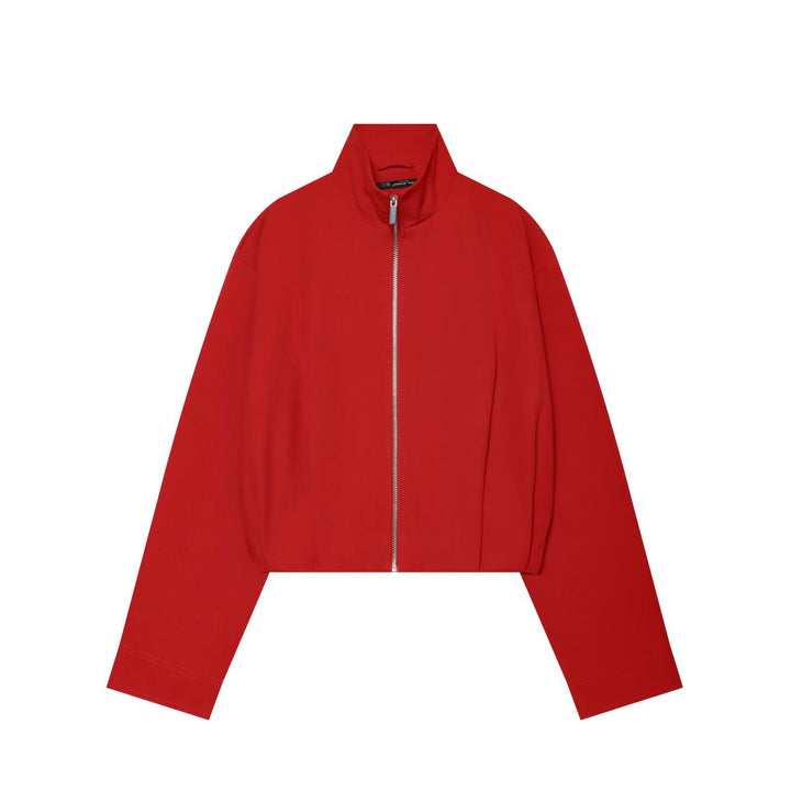 Women's Cropped Bomber Jacket with High Stand Collar, Full Metal Zip and Fitted Cuffs
