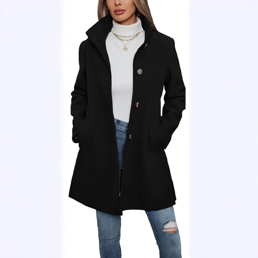 Women's Elegant Wool Coat with High Collar and Practical Pockets Lune London