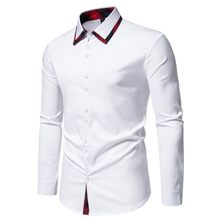 Elegant long-sleeve shirt for men with checkered collar details Lune London