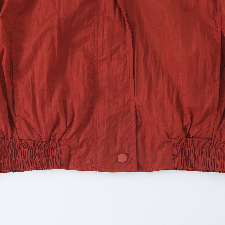 Women's Lightweight Cropped Bomber Jacket with Stand Collar, Elastic Hem and Snap Button Placket Amarae