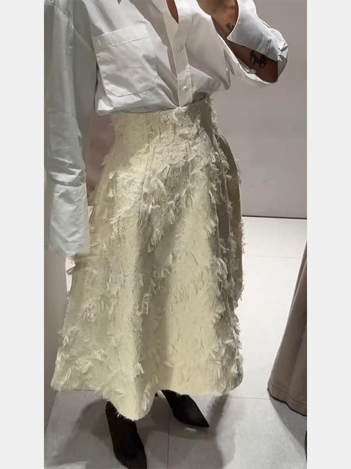 Women's midi skirt with high waist and fringed texture Amarae