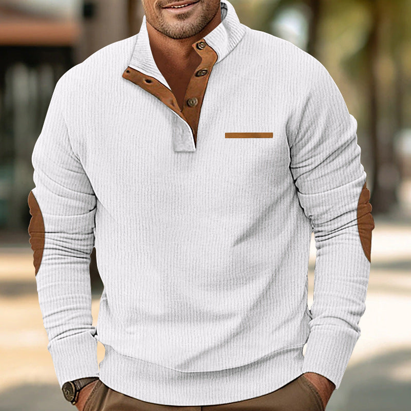 Elegant men's long sleeve sweater with a textured structure and button placket Lune London