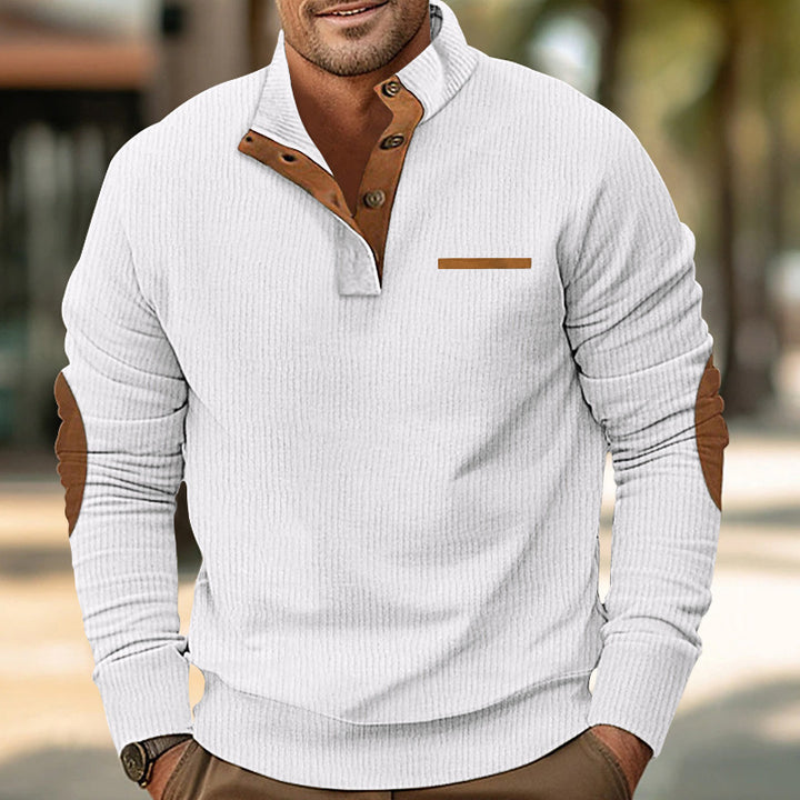 Elegant men's long sleeve sweater with a textured structure and button placket Lune London