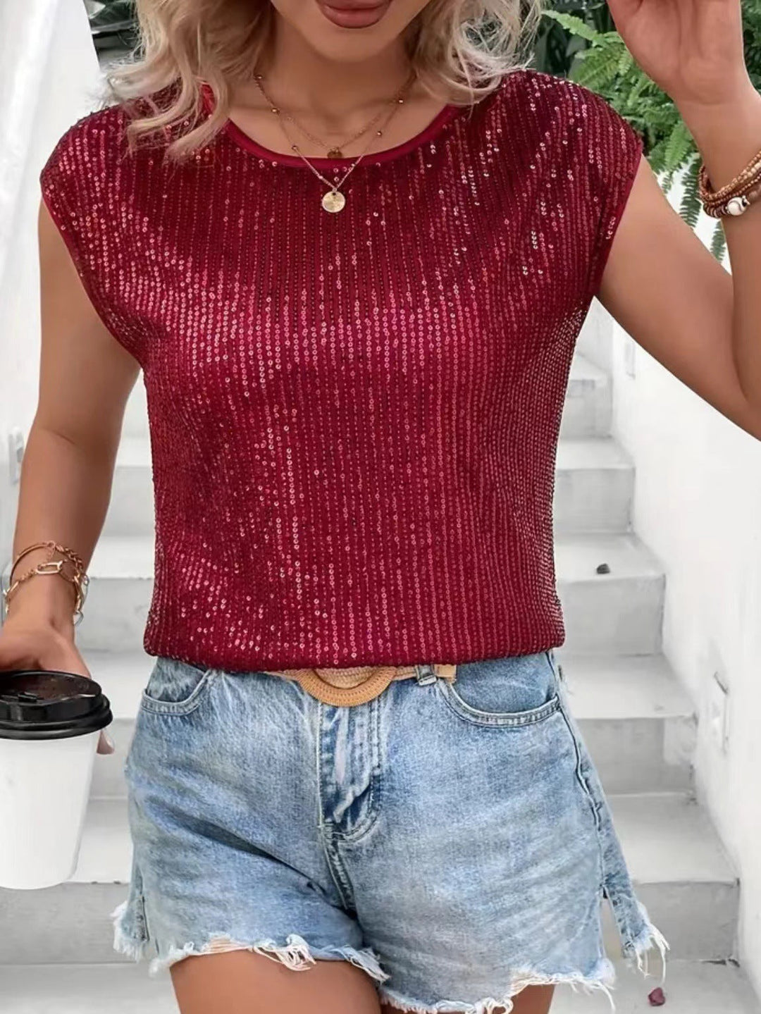 Women Glittery Top with Casual Cut Amarae