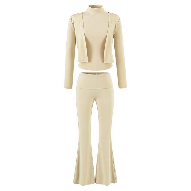 Women's Loungewear Set with Bolero, Turtleneck Cropped Top and Flared Trousers Amarae