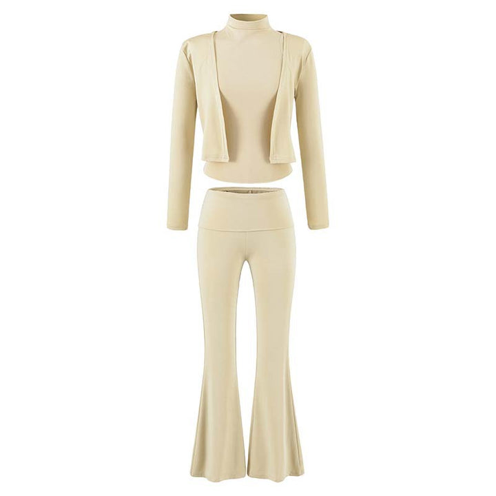 Women's Loungewear Set with Bolero, Turtleneck Cropped Top and Flared Trousers Amarae