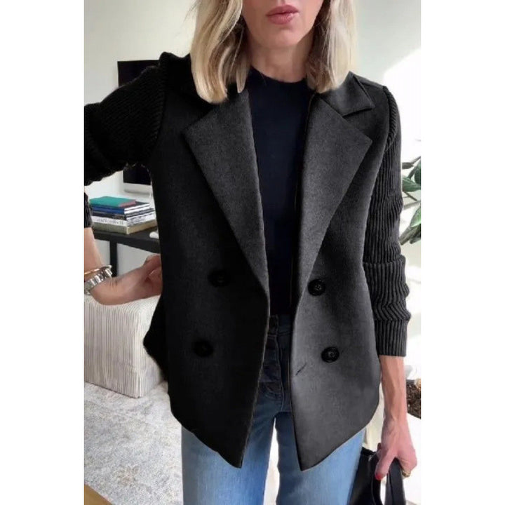 Women's Double-breasted Blazer Vest with Wide Lapels and Ribbed Knit Sleeves Amarae
