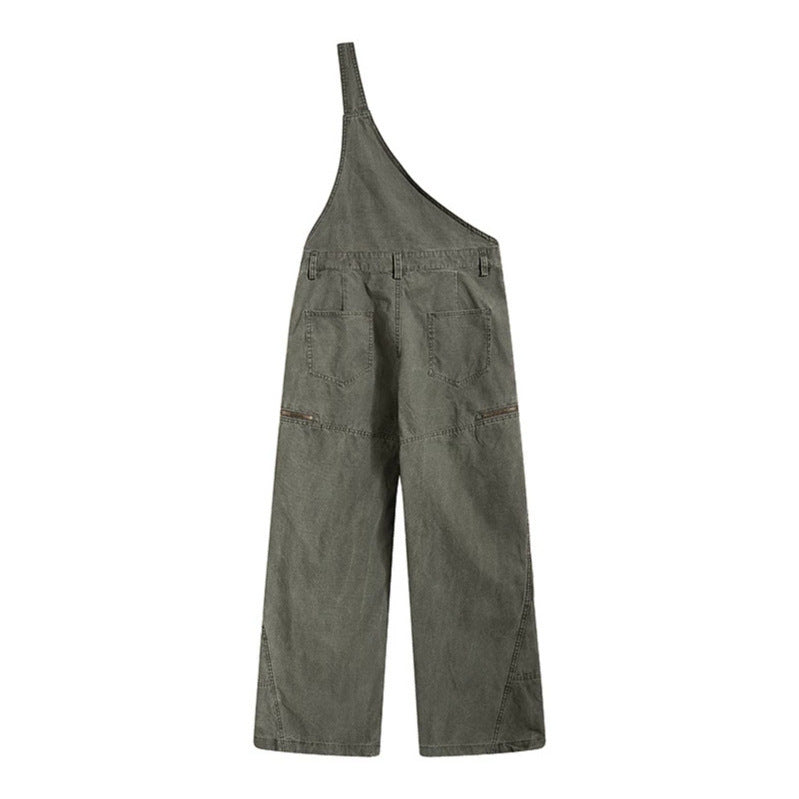 Women's Wide Dungarees with Asymmetric Strap and Multi-Pockets Amarae