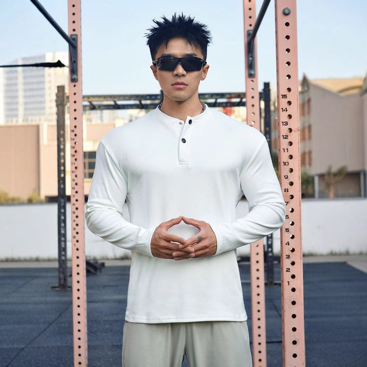 Men's Long Sleeve Henley T-shirt in breathable material with button collar Lune London