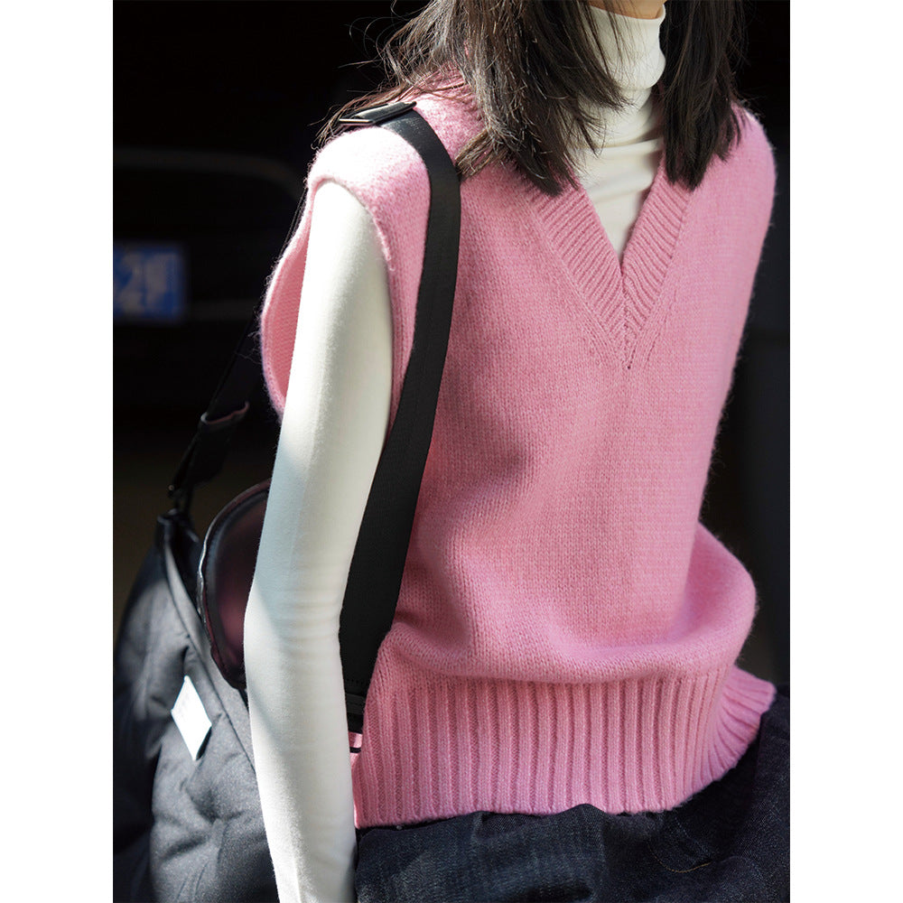 Women's Sleeveless Fine Knit Vest with V-Neck and Ribbed Hem Amarae