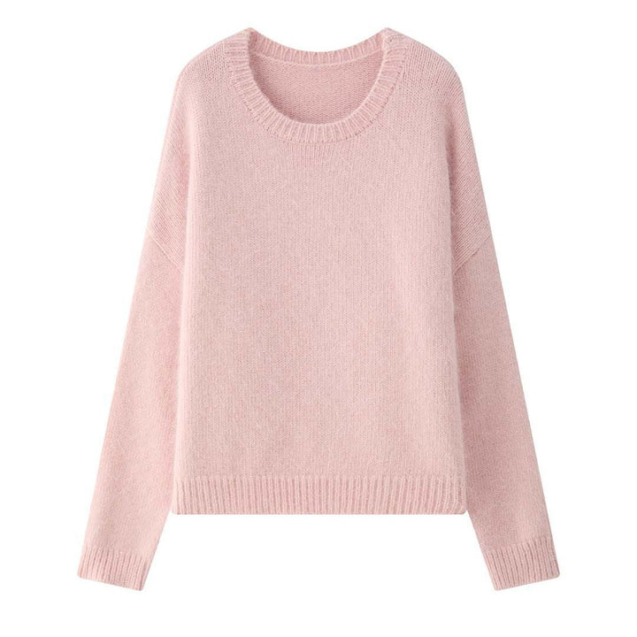 Women's chunky round neck pullover in mohair look with boxy silhouette Amarae