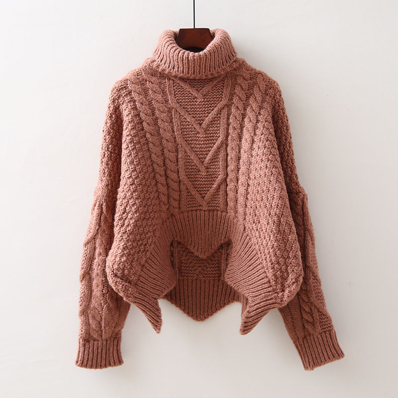 Lady Large Sweater with High Collar and Chic Knit Pattern and Style