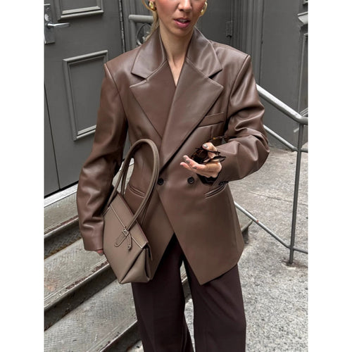 Oversized blazer for women in high-quality faux leather with double button closure Amarae