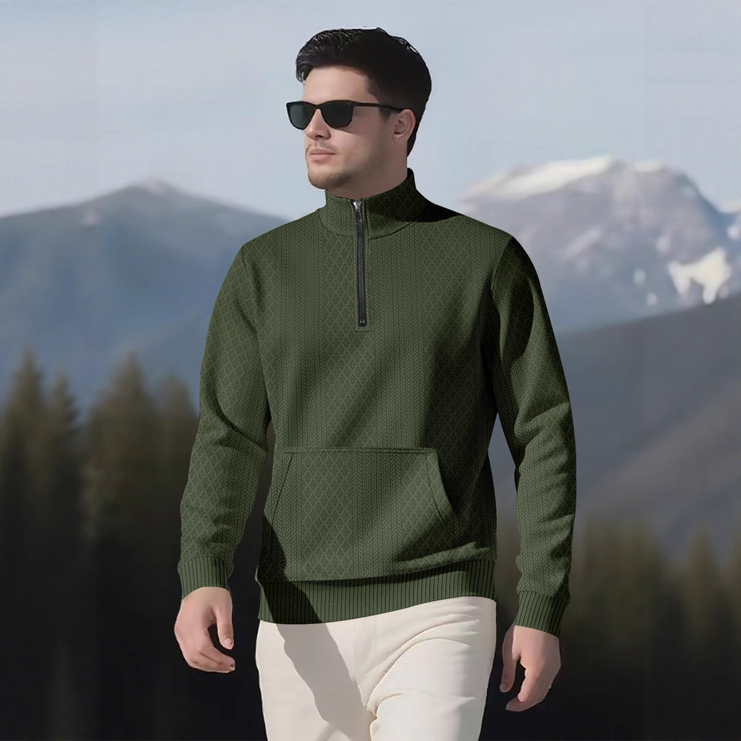 Sporty fleece pullover for men with high collar and zipper Lune London