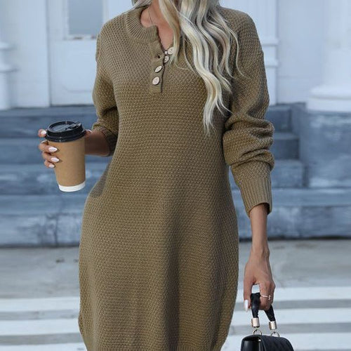 Robe tricotée pour femme avec patte de boutonnage et coupe décontractée Chic & Stil