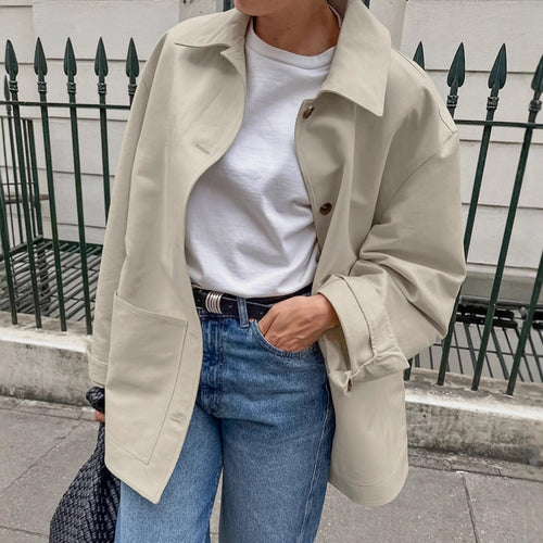 Casual utility jacket for women with large collar and practical pockets Amarae