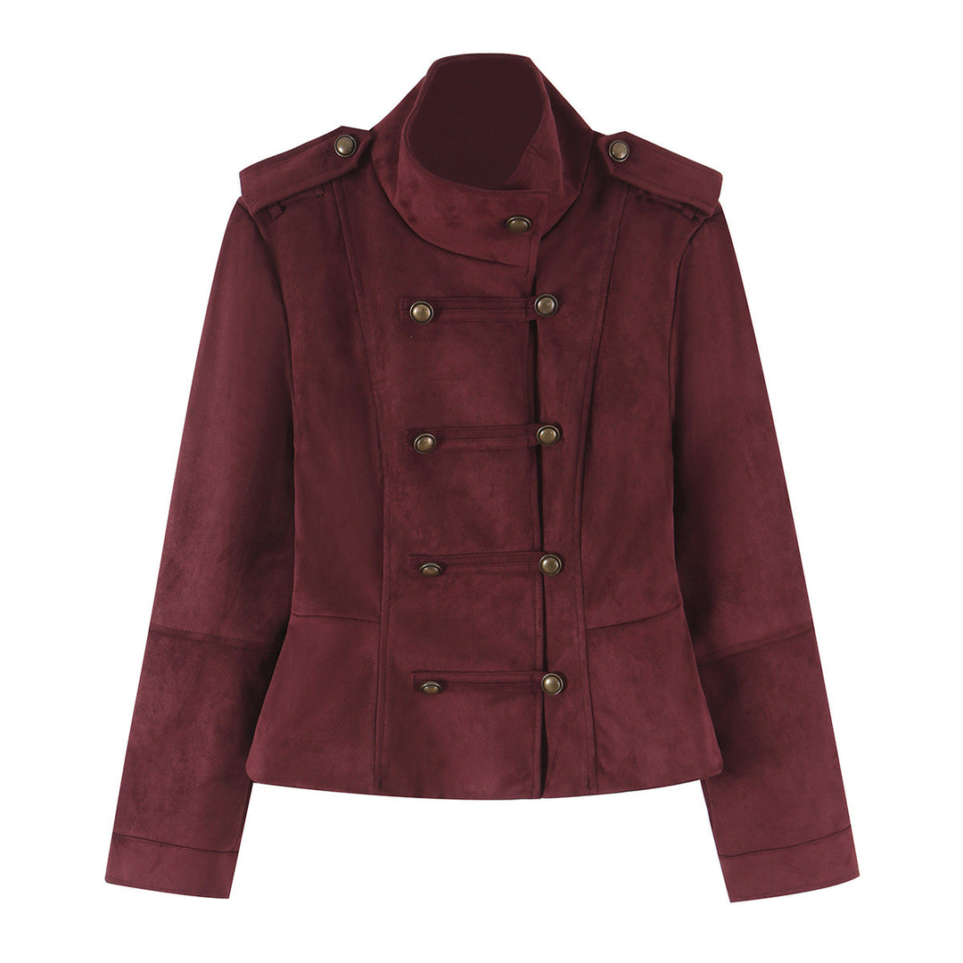 Ladies tailored parade jacket made of velvet imitation with high button placket and shoulder patches Amarae