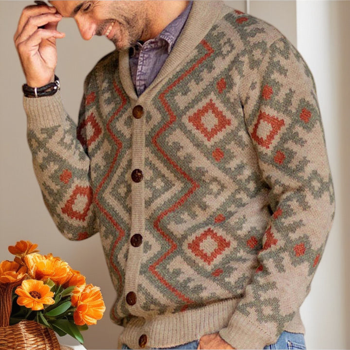 Men's knit jacket with geometric pattern and comfortable shawl collar Lune London