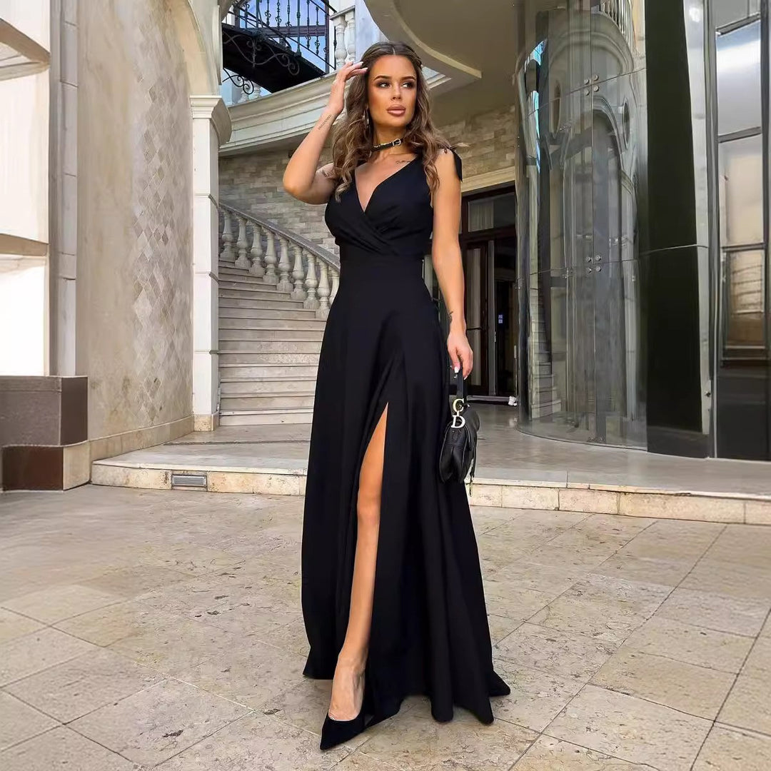 Elegant maxi dress for women with side slit and tie-up straps Lune London