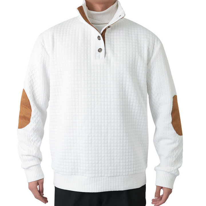 Elegant sweater for men with textured channel pattern and contrasting elbow patches Lune London