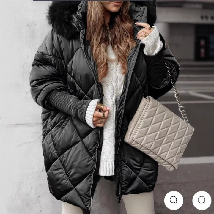 Women Quilted Winter Parka with Removable Hood Lune London