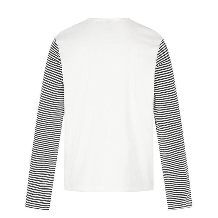 Men's Long Sleeve Shirt with Contrast Stripe Sleeves and Large Lip Statement Print Amarae