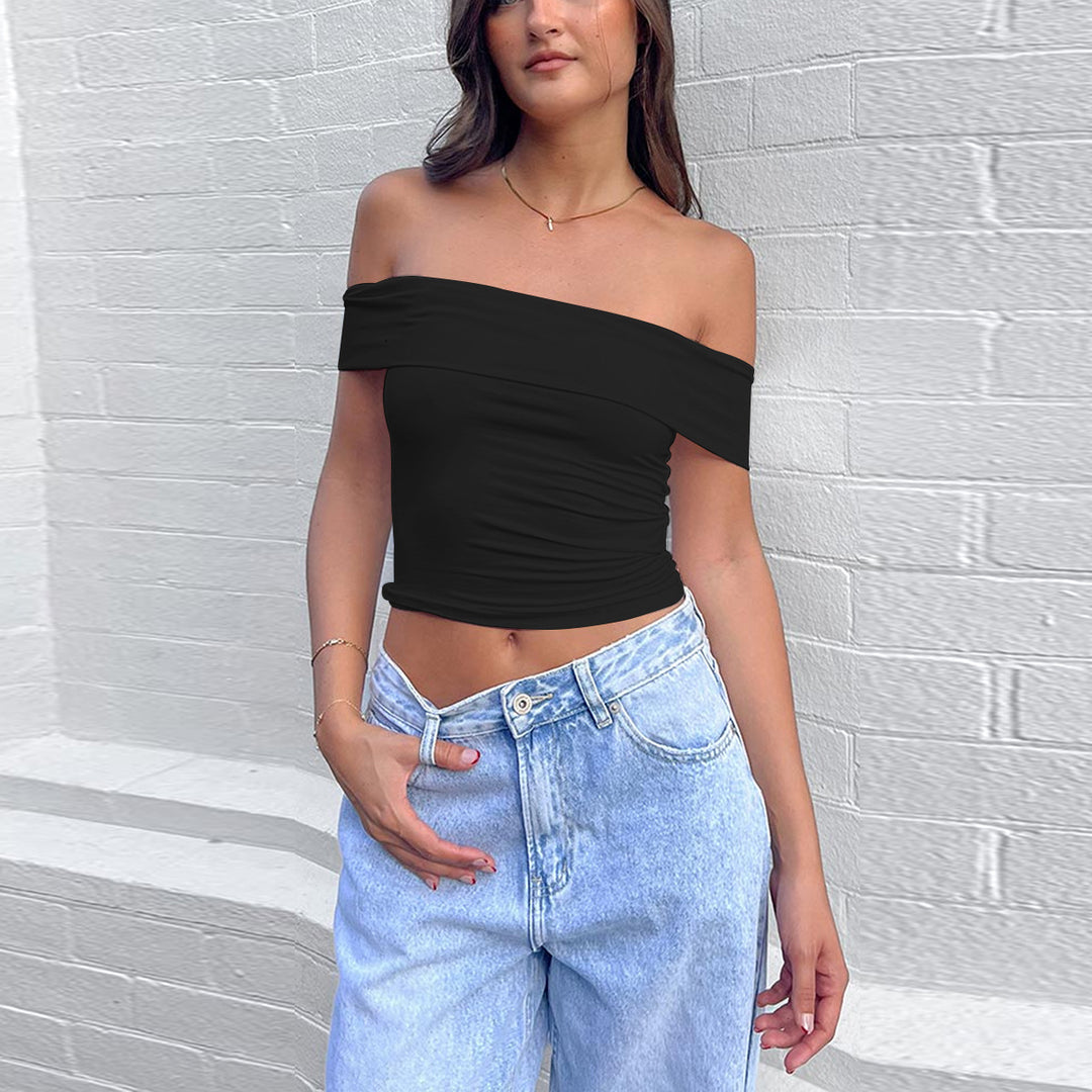 Women's Off-Shoulder Crop Top with Figure-Shaping Cut Lune London