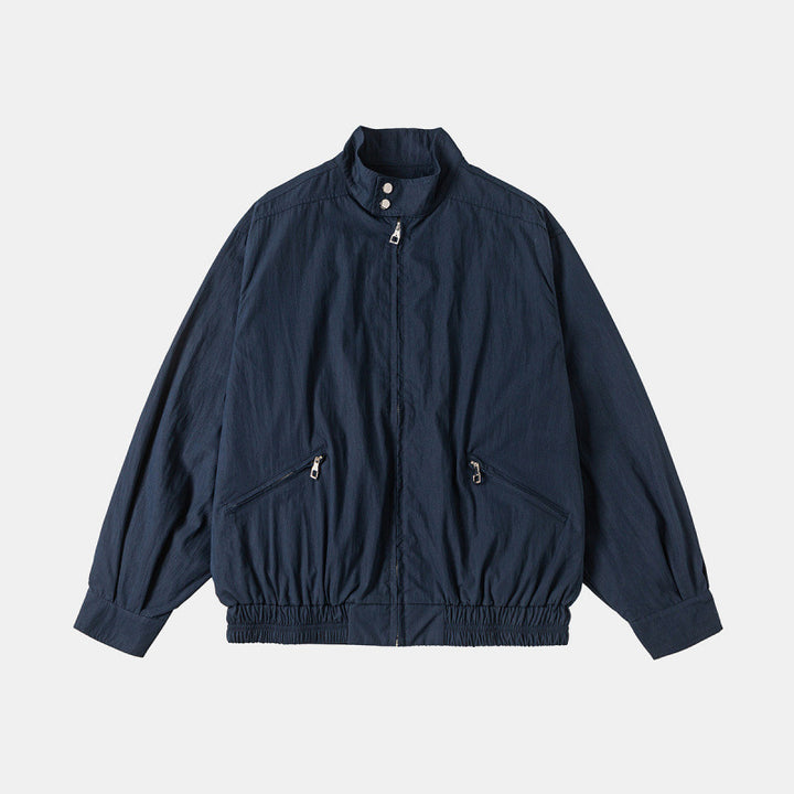 Men's Lightweight Harrington Jacket with Stand-up Collar, Elastic Hem, and Slanted Zipper Pockets Amarae