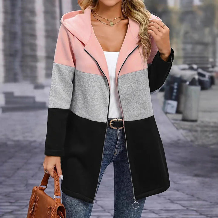 Ladies Urban Hoodie-Coat with asymmetrical zipper and contrasting color sleeves Lune London