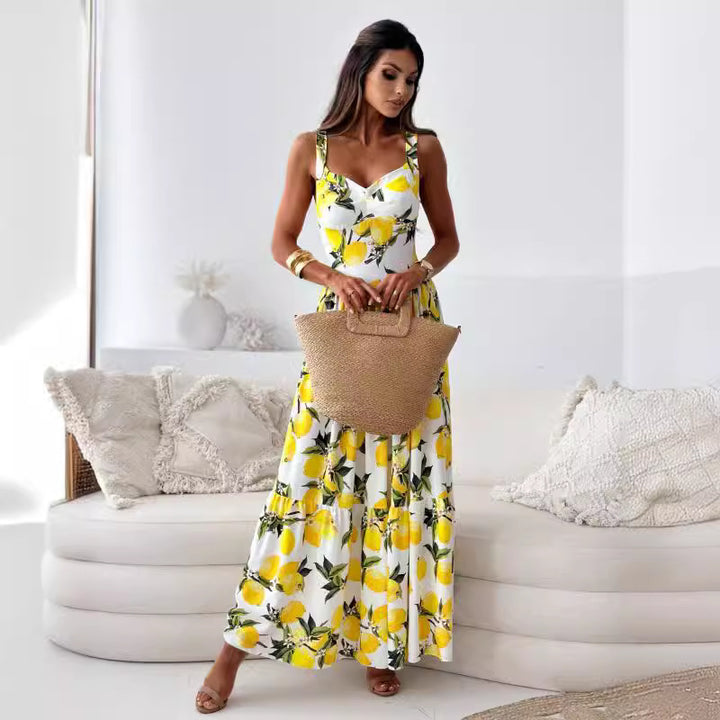 Maxi dress with floral patterns for women with side slit Lune London