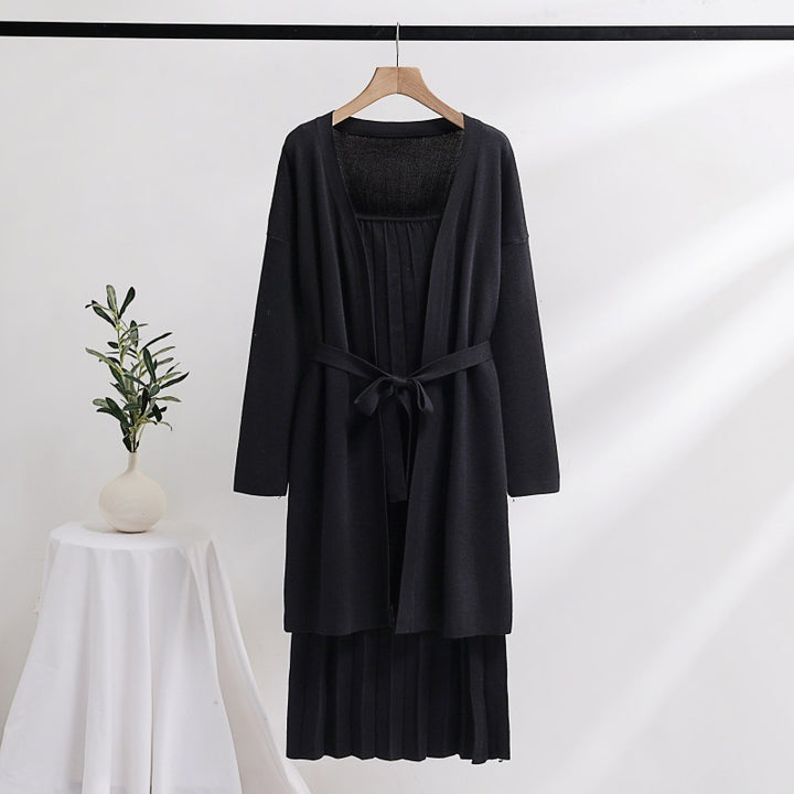 Elegant and casual knitted dress for women with matching cardigan Lune London