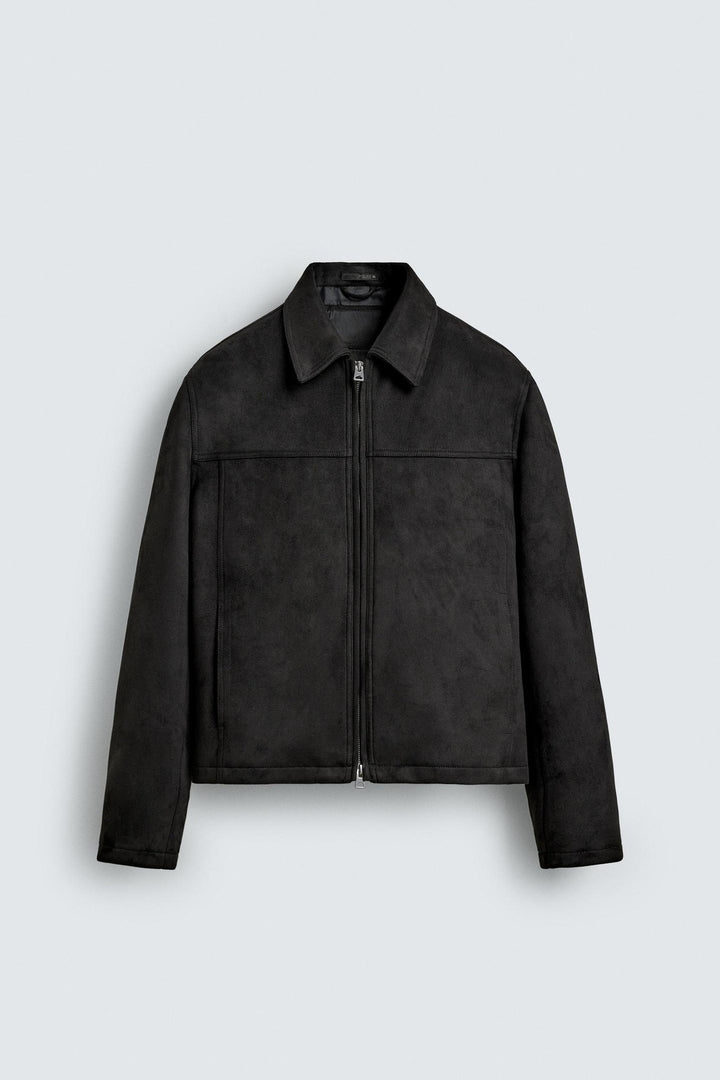 Men's suede jacket with zipper and shirt collar Amarae