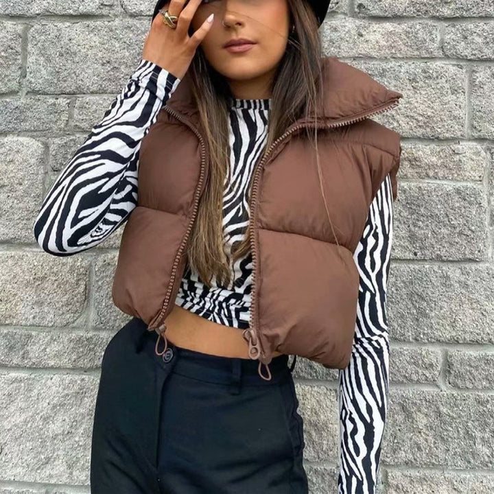 Ladies quilted gilet with high collar and adjustable waist Lune London