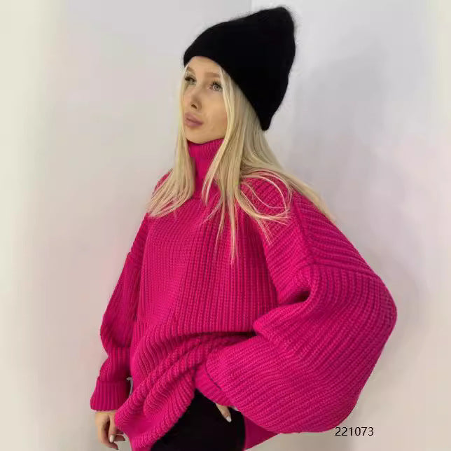 Ladies Chunky Knit Sweater with High Collar Lune London
