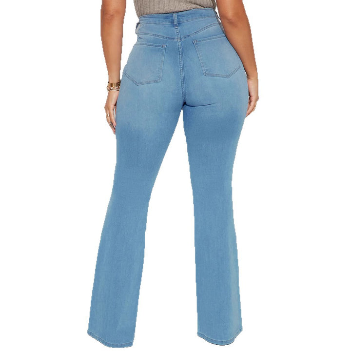 Women's High-Waist Flared Jeans with sculpting waistband and subtle knee rips Amarae